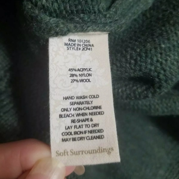 Women's Soft Surroundings Size XS Knit Sydney Sweater, Olive Heather Wool Blend - Picture 4 of 6